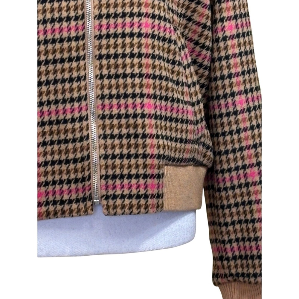 Loft Houndstooth Full Zip Bomber Jacket Brown Medium NWT Preppy Heritage Fall - Picture 5 of 8